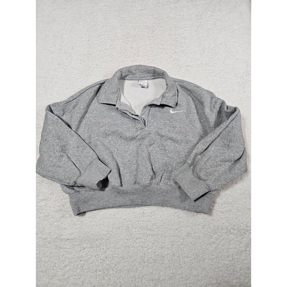 NIKE Women's Medium Gray Cropped Front Collar Button Up Sweatshirt